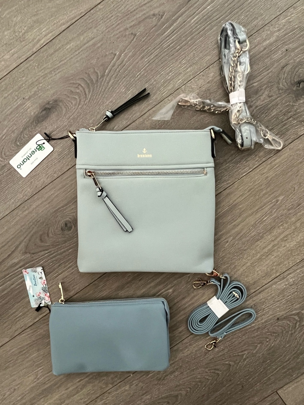 NWT Brennan Pale Blue Crossbody Bag Bundle. Medium and Small bags.